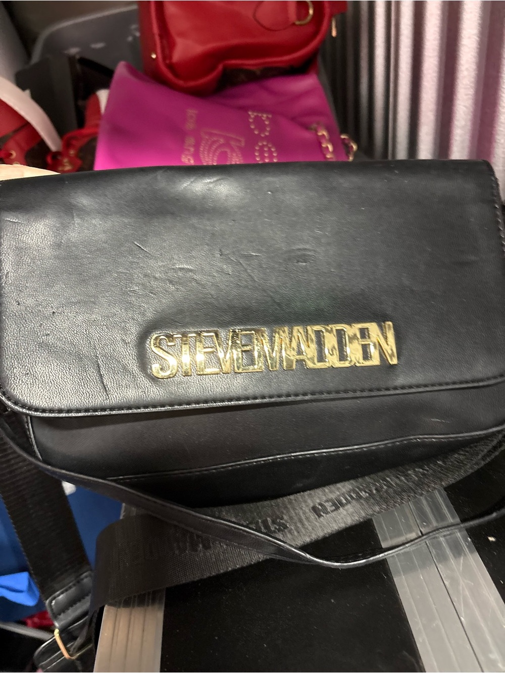 Steve Madden Black Crossbody with Gold Logo